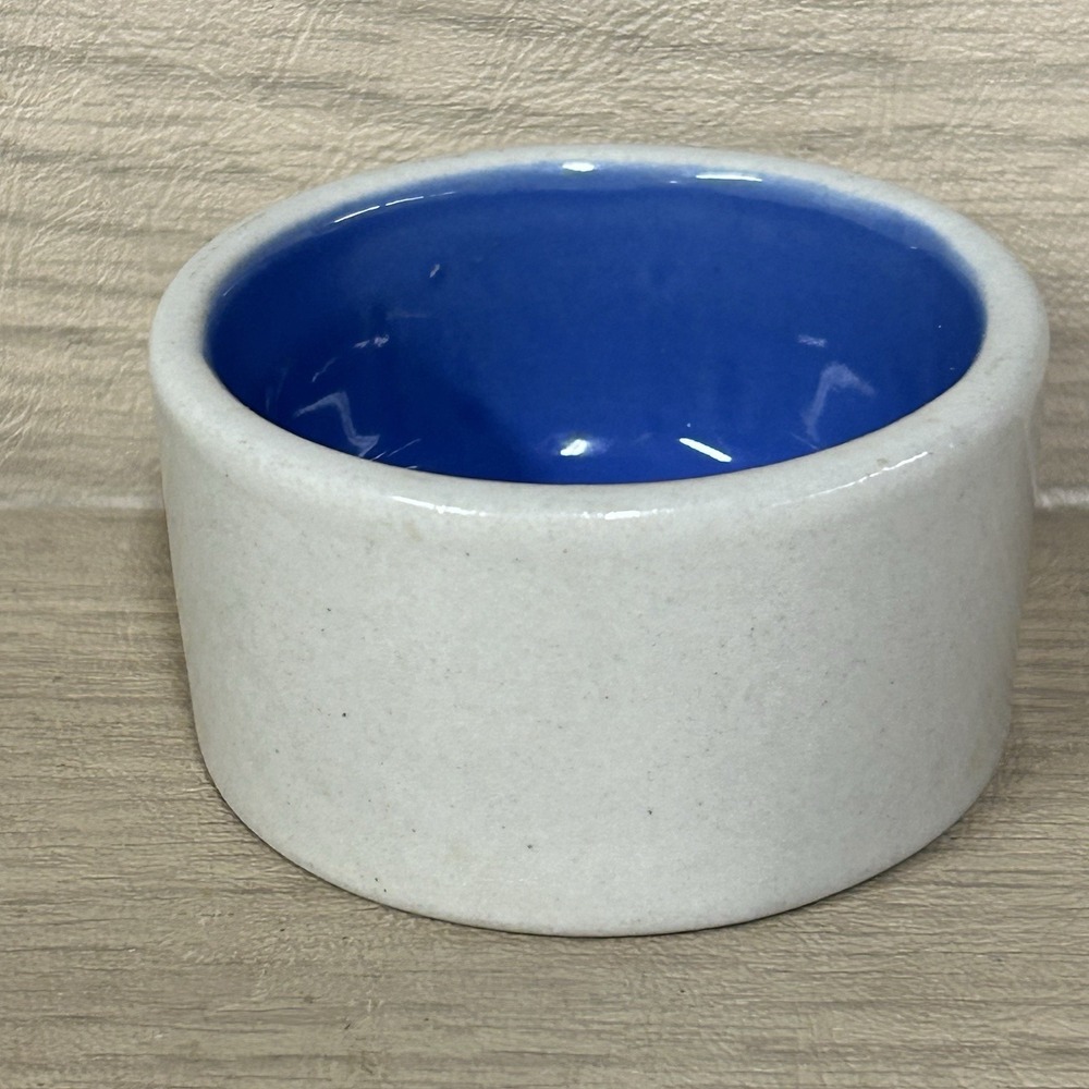 Stoneware Tan & Blue Open Crock 3" Bowl Spice trinket Dish Dog Cat Bowl Earthen - Picture 5 of 7